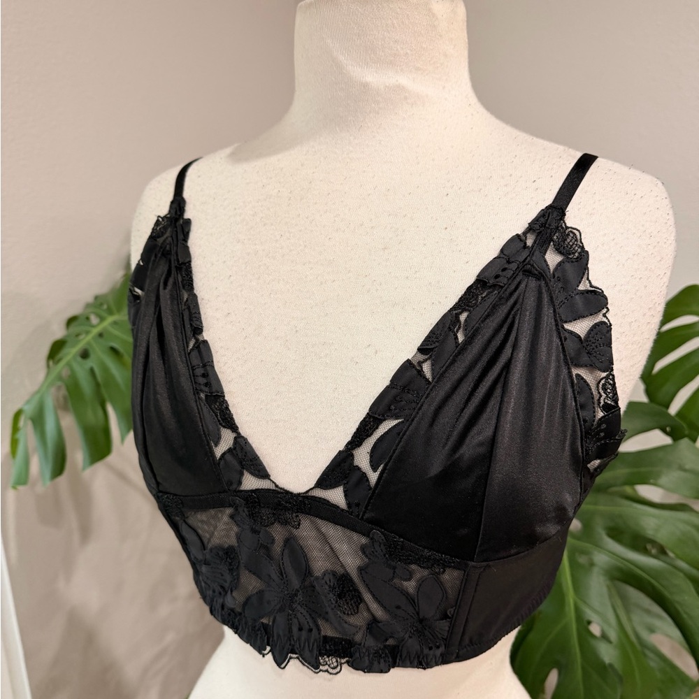 Victoria’s Secret Black Lace Bralette‎ Floral Mesh Adjustable Straps NWOT